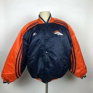 VTG Pro Line Starter Denver Broncos Satin Jacket Sz Large Blue Orange 90s Elway